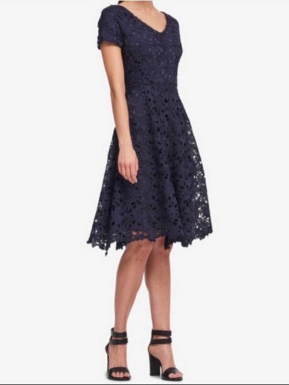DKNY Navy Floral Lace V‑Neck Dress - Picture 3 of 14